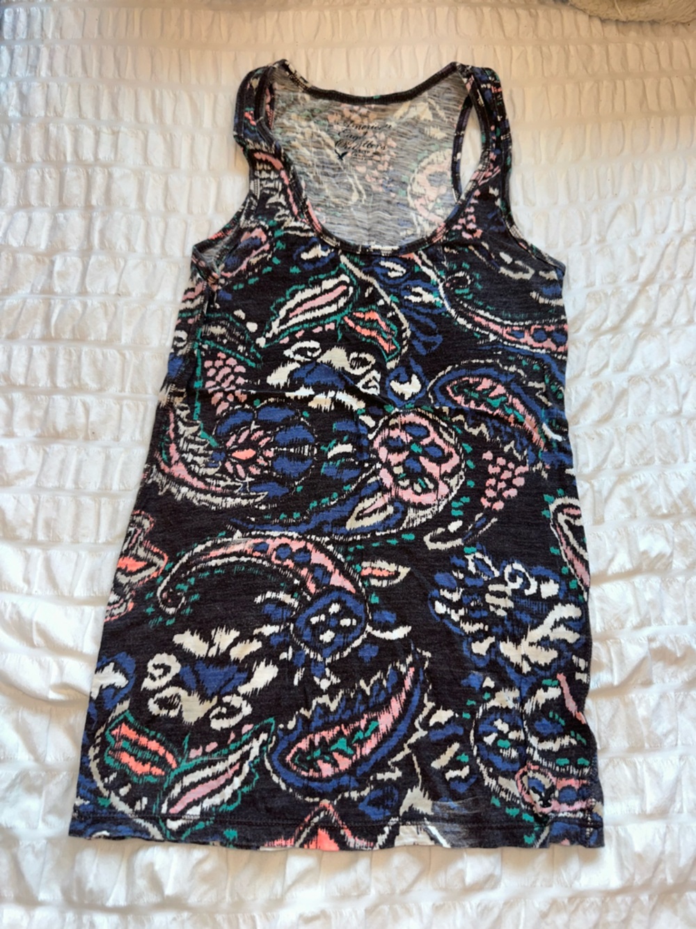 Sleeveless Paisley Floral Tank Top in Brown, Blue & Pink